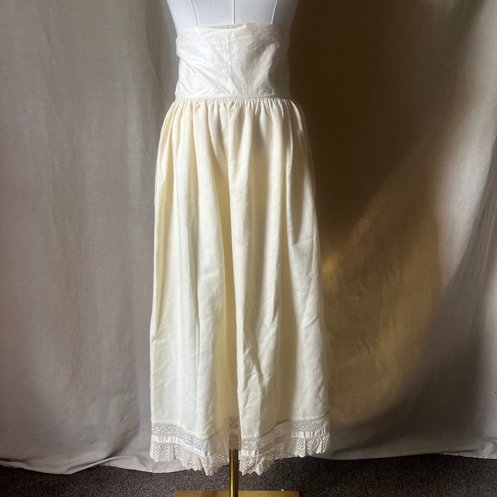 Vintage 1950s‎ White Cotton Half Slip Petticoat Lace Hem 24 Waist Midi